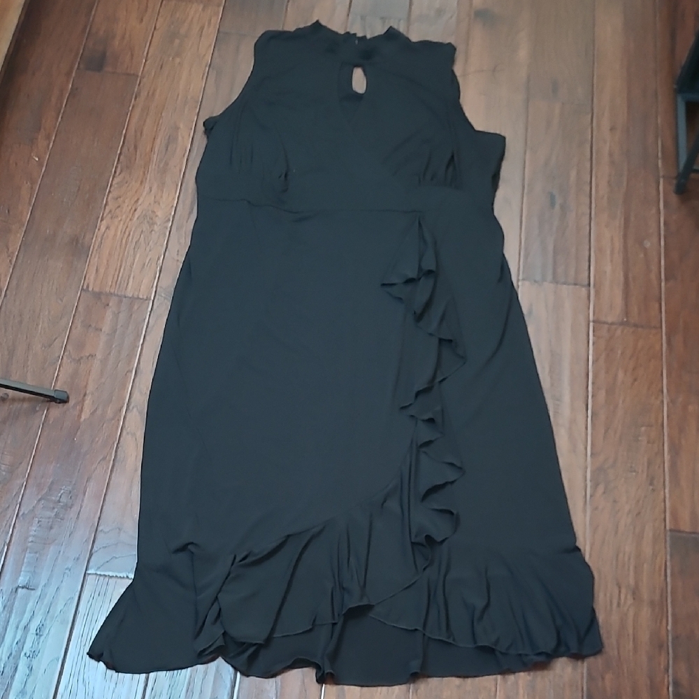 Ashley Stewart Sleeveless Black Maxi Dress with Ruffle Detail size 26/28